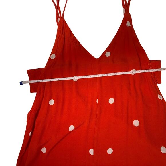 Free People Dream Big Polka Dot Jumpsuit Small Red Wide Leg Flowy Boho - Picture 5 of 9